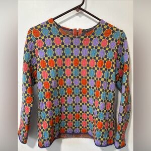 SOL Alpaca Zip Back Multicolor Geometric Pullover Sweater Size L